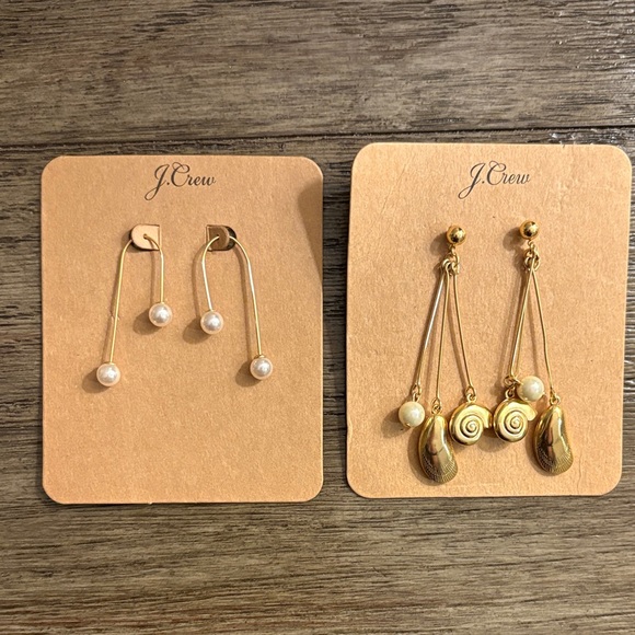 NEW Lot of 2x [J. Crew] Seashell Drop & Pearl Thread-Through Earrings, Gold - Picture 4 of 8